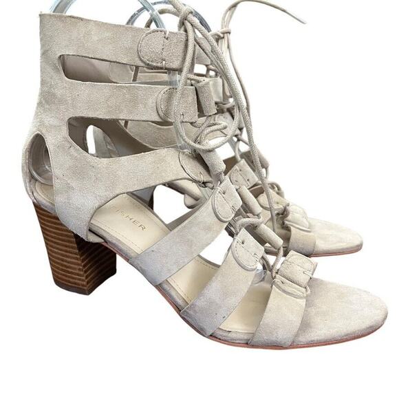 Marc Fisher Paradox Leather Suede Gladiator High Heels Sandals Shoes Gray 7.5 W - Picture 1 of 16